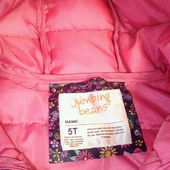 Jumping Beans Floral Puffer Jacket - Pink and Purple 5t - Picture 5 of 5